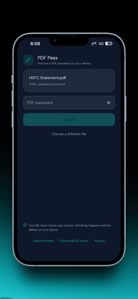 PDF Pass password entry for a locked PDF